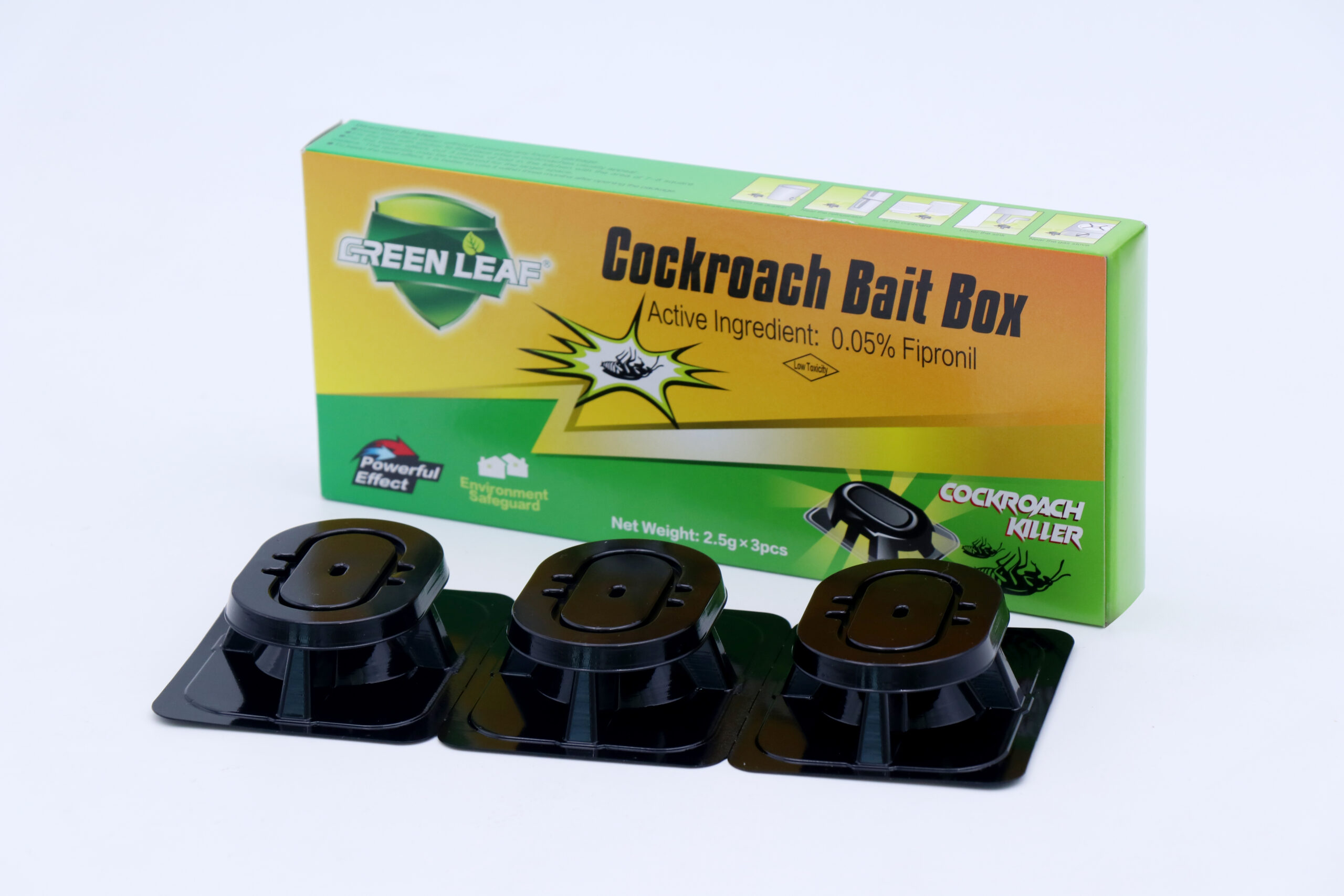 23edf8ed9be8126950837026cd9ed97 Free Shipping GREEN LEAF Cockroach Bait Box, 0.05% Fipronil Roach Killer Bait Station, 2.5g Each, 3 Pieces Per Box, Indoor Household Cockroach Elimination - Image 1