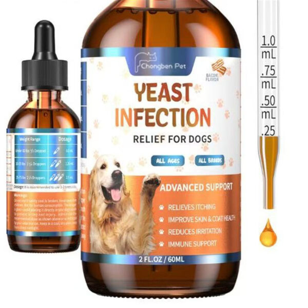 Free Shipping Yeast Infection Relief Drops for Dogs | Bacon Flavor Liquid Supplement with Pau D'Arco, Dandelion & Apple Cider Vinegar | 2oz (60ml) for Skin Itching, Ear Support & Immune Health